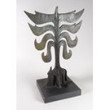 JOHN MEIRION MORRIS bronze - Celtic imagery of bird merging with tree, on slate base, entitled 'Y
