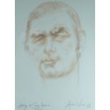 ANDREW VICARI coloured limited edition (154/500) print - portrait of Carwyn James, signed & entitled