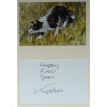 SIR KYFFIN WILLIAMS RA coloured print & greeting (framed as one) - the print of a working sheep dog,