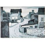 OGWYN DAVIES linocut - entitled 'Cardiganshire Village', signed fully & bearing Howard Roberts