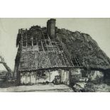 GRAHAM SUTHERLAND etching - of a semi-derelict thatched cottage, signed in full & with Thomas