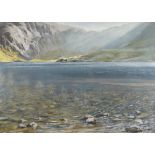 ALED PRICHARD JONES pastel - shafts on Snowdonia cwm, entitled on Albany Gallery label verso 'Llyn