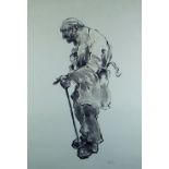 SIR KYFFIN WILLIAMS RA signed print - 'Old Man at Funeral', signed with initials, 61 x 41cms