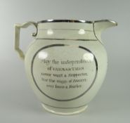 A SWANSEA POTTERY SILVER-LUSTRE DECORATED JUG FOR CARMARTHEN POLITICIAN JOHN JONES (1777-1842) OF