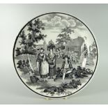 A RARE SWANSEA DILLWYN POTTERY 'LADIES WITH BASKETS' TRANSFER PLATE printed in monochrome, impressed