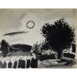 JOSEF HERMAN inkwash and pencil - slate fence and trees under the sun, 20 x 25cms Provenance: bar-