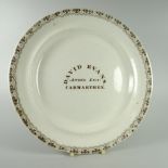 A RARE DILLWYN SWANSEA POTTERY PLATE INSCRIBED DAVID EVANS ANGEL INN : CARMARTHEN with transfer