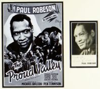 PAUL ROBESON SIGNED POSTCARD framed together with a copy of a promotional poster for his starring