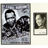 PAUL ROBESON SIGNED POSTCARD framed together with a copy of a promotional poster for his starring