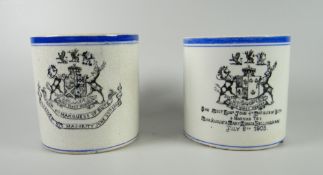 TWO COMMEMORATIVE HERALDIC MUGS FOR THE MARQUESS OF BUTE printed in black to commemorate his