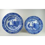 TWO EXAMPLES OF SWANSEA BLUE & WHITE WILLOW POTTERY being a lobed plate 22cms diam and a lobed