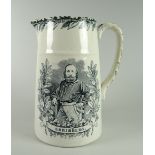 A LLANELLY POTTERY TRANSFER PRINTED JUG COMMEMORATING GARIBALDI with titled pictorial portraits