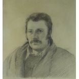 HARRY HOLLAND pencil drawing - head & shoulders portrait of a gentleman with moustache, unsigned, 27