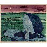 JOHN BRUNSDON limited edition (1/150) colour etching - Gower landscape with neolithic standing