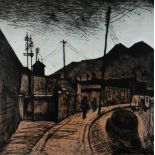 GEORGE CHAPMAN artist's proof etching - street scene with railway signals, three-wheeler car &