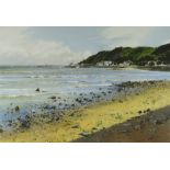 JONATHAN TAYLOR pastel - the shoreline of the Mumbles, Swansea with pier, signed, 40 x 56cms