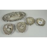 A fine quality Victorian pierced floral silver dish, Birmingham 1897 together with a set of four