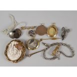 A parcel of mixed jewellery including a cameo brooch with scene of figures in a woodland, two