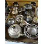 Box of various electroplate, rose bowl, teaware etc