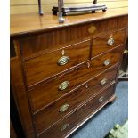 An antique mahogany chest of three long & two short drawers with marquetry detail, bone