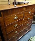 An antique mahogany chest of three long & two short drawers with marquetry detail, bone