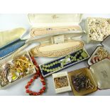 A tray of pearls & costume jewellery etc