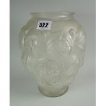 A continental frosted rose moulded baluster vase in the Lalique-style