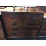 An antique mahogany chest of three long & two short drawers with turned handles, 109cms wide