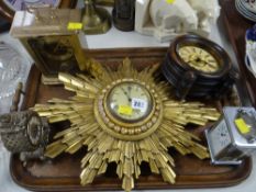 A gilt wood star burst clock & four sundry clocks