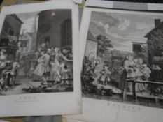 A parcel of antique loose Hogarth etchings entitled 'Four Times of the Day - Morning, Noon,