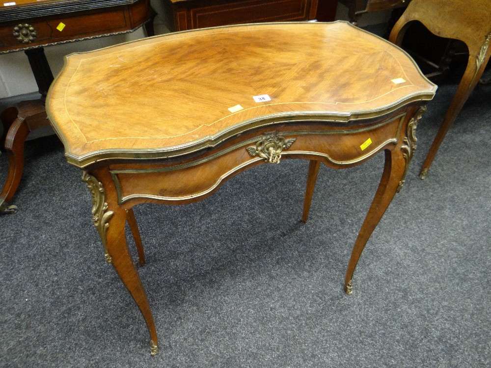 An antique Kingwood & gilt metal mounted single-drawer side table in the Louis XVI-style, 81cms