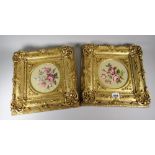 A pair of good antique framed embroidered floral panels