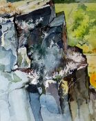 DAVID MORRIS framed watercolour of a rocky outcrop, 26 x 20cms