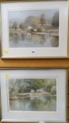 A pair of framed watercolours by ARTHUR MILES, both of landscapes with rivers or lakes