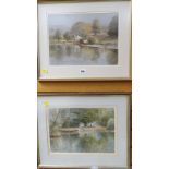 A pair of framed watercolours by ARTHUR MILES, both of landscapes with rivers or lakes