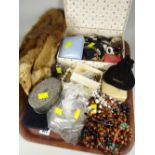 A tray of costume jewellery including a fur stole