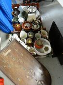 A box of pottery & china flatscreen TV, bagatelle etc