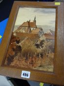 A good framed marquetry panel of a Bavarian village, signed by (CHARLES) SPINDLER, 38 x 27cms (