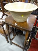 A pottery dairy bowl & an occasional table