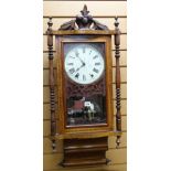 An antique marquetry encased wall clock with enamel dial (acquires attention)