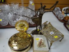 A parcel of brassware including ink well, trivet stand, chestnut roaster etc together with three old