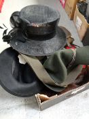 A parcel of country hats and accessories including a Barbour hat & a Barbour shooting satchel & furs