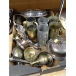 A box of electroplate & pewter etc