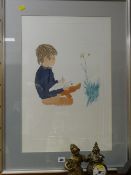 A limited edition (61/500) colour print by PATRICK PROCKTOR of a boy drawing