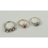 Three ladies dress rings to include 9ct gold & silver set with semi-precious stones