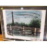 A framed print AFTER BERNARD BUFFET of Paris with the Eiffel Tower, 46 x 60cms together with two