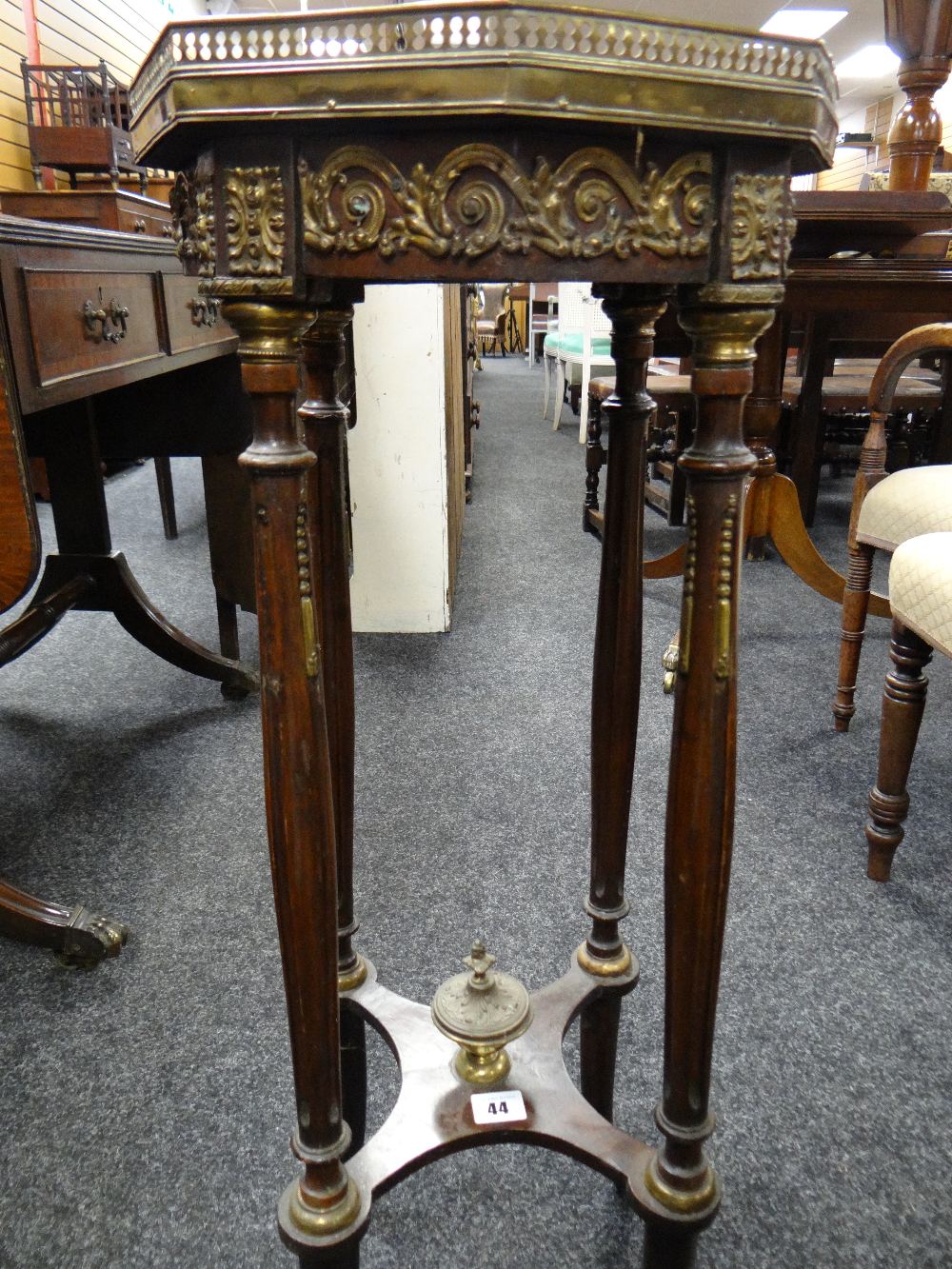 A rosewood & metallic galleried planter stand in the French-Empire style - Image 2 of 2