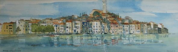 A framed watercolour by RAY EVANS of an historic Yugoslavia coastal town, signed & dated 1981, 15