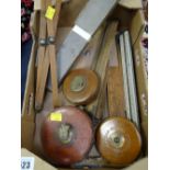 A parcel of vintage tape-measures & draughtsman's rulers etc