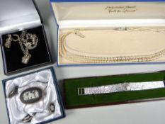 Ladies believed silver Bulova wristwatch, Wedgwood Jasperware & silver brooch & earrings set,